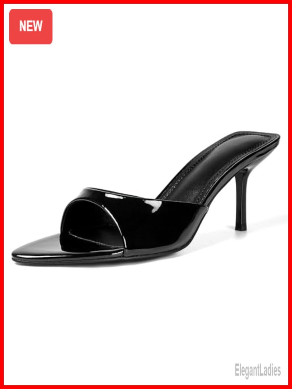 QIV Kitten Heels Pointed Open Toe Mule Heeled Sandals Slip On